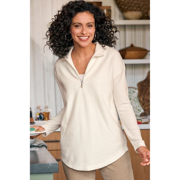 Soft Surroundings Sweaters - Soft Surroundings Adalyn Pullover Tunic Sherpa Fleece Quarter Zip Cream Ecru M